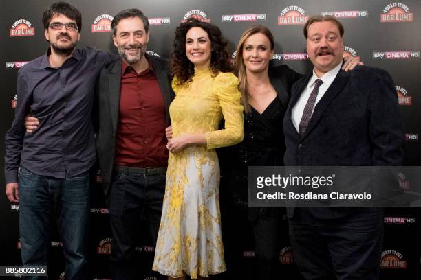 Roan Johnson, Filippo Timi, Enrica Guidi, Lucia Mascino and Stefano Fresi attend 'I delitti del BarLume' photocall during Noir In Festival on...