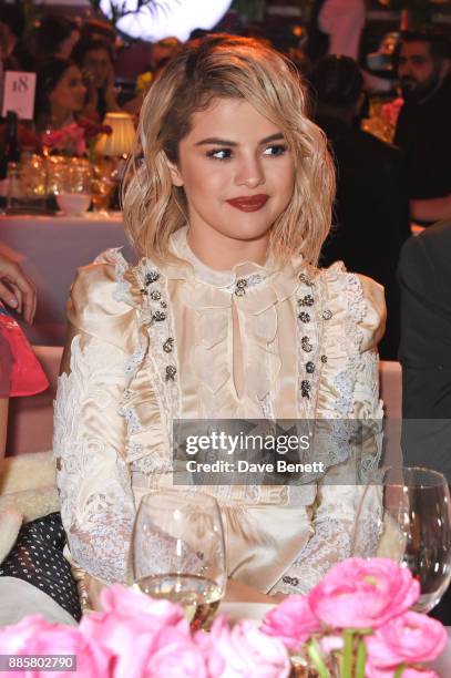 Selena Gomez attend a drinks reception ahead of The Fashion Awards 2017 in partnership with Swarovski at Royal Albert Hall on December 4, 2017 in...