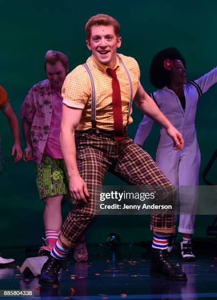 Ethan Slater poses onstage during opening night of Nickelodeon's SpongeBob SquarePants: The Broadway Musical at Palace Theatre on December 4, 2017 in...