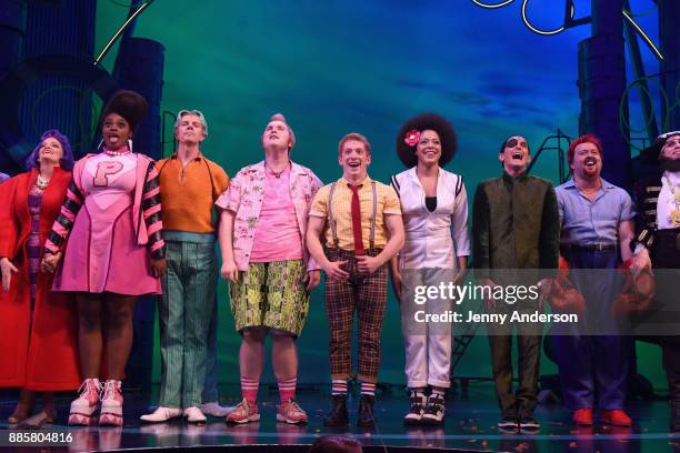 The Cast poses onstage during opening night of Nickelodeon's SpongeBob SquarePants: The Broadway Musical at Palace Theatre on December 4, 2017 in New...