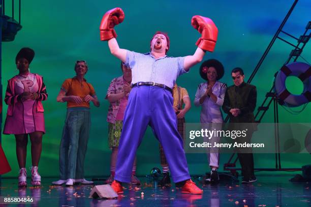 Brian Ray Norris poses onstage during opening night of Nickelodeon's SpongeBob SquarePants: The Broadway Musical at Palace Theatre on December 4,...