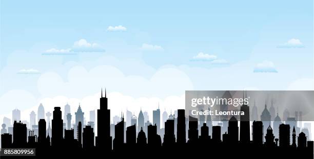 chicago (all buildings are complete and moveable) - chicago skyline daytime stock illustrations