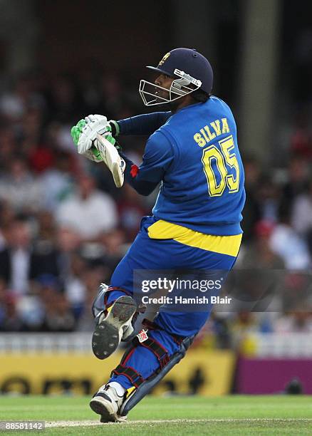 Chamara Silva of Sri Lanka hits out during the ICC World Twenty20 Semi Final between Sri Lanka and West Indies at the Brit Oval on June 19, 2009 in...