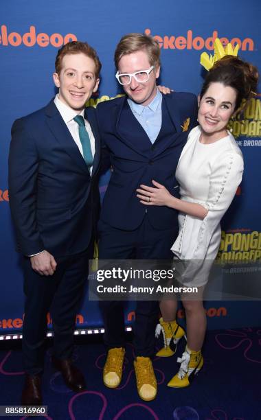 Ethan Slater, Kyle Jarrow, and Lauren Worsham attend Opening Night of Nickelodeon's SpongeBob SquarePants: The Broadway Musical at Palace Theatre on...