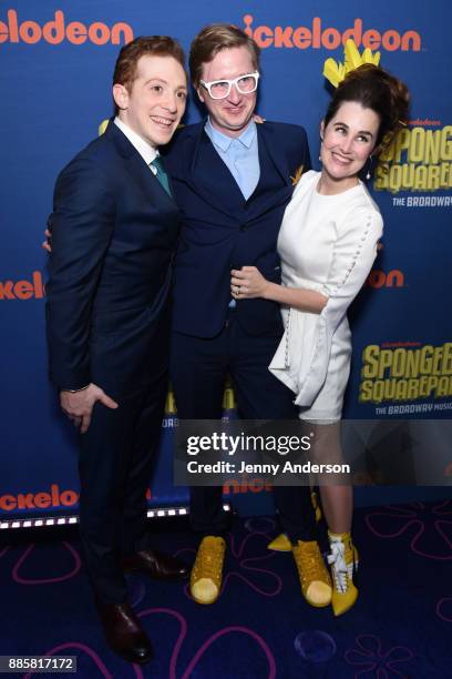 Ethan Slater, Kyle Jarrow and Lauren Worsham attend Opening Night of Nickelodeon's SpongeBob SquarePants: The Broadway Musical at Palace Theatre on...