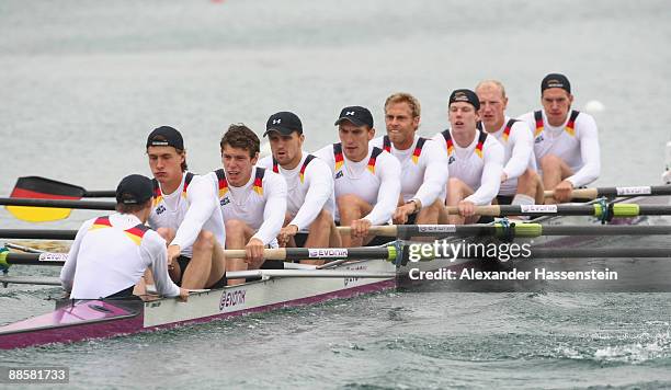 Martin Sauer, Ruben Anemueller, Falk Mueller, Philipp Naruhn, Hanno Wienhausen, Martin Rueckbrodt, Florian Eichner and Maximilian Munski of Germany...