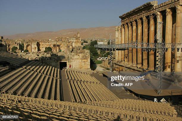 General view dated July 13, 2006 shows the set for a musical play that was supposed to open the cancelled Baalbek festival, in eastern Lebanon's...