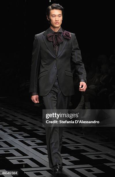 Model walks the runway during Carlo Pignatelli Cerimonia Fashion Show as part as Milan Fashion Week Menswear Spring/Summer 2010 on June 19, 2009 in...