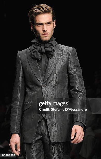 Model walks the runway during Carlo Pignatelli Cerimonia Fashion Show as part as Milan Fashion Week Menswear Spring/Summer 2010 on June 19, 2009 in...