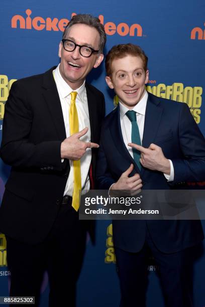 Tom Kenny and Ethan Slater attend the opening night of Nickelodeon's SpongeBob SquarePants: The Broadway Musical after party at Ziegfeld Ballroom on...