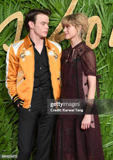 Charlie Heaton and Natalia Dyer attend The Fashion Awards 2017 in partnership with Swarovski at Royal Albert Hall on December 4, 2017 in London,...