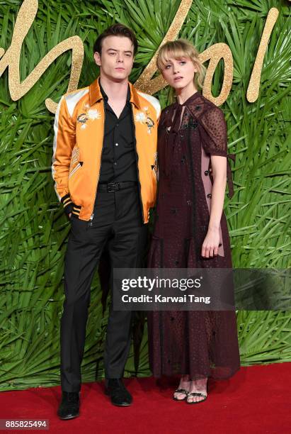Charlie Heaton and Natalia Dyer attend The Fashion Awards 2017 in partnership with Swarovski at Royal Albert Hall on December 4, 2017 in London,...