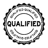 Grunge black qualified round rubber seal stamp on white background