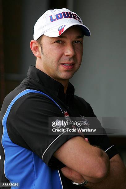 Chad Knaus, crew chief for the Lowe's Chevrolet driven by Jimmie Johnson, looks on during practice for the NASCAR Sprint Cup Series Toyota/Save Mart...