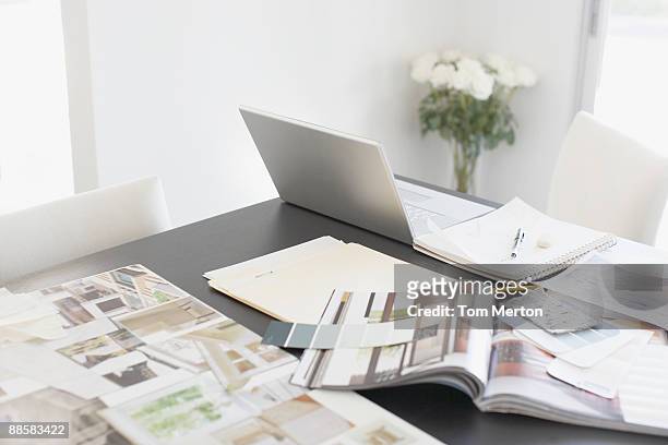 interior design books on table - a la moda stock pictures, royalty-free photos & images