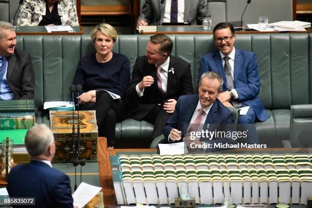 Bill Shorten, Leader of the Opposition, looks in the direction of the Prime Minister, Malcolm Turnbull, during Question Time in House of...