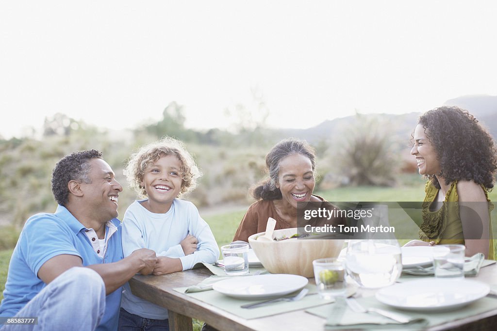 Family eating outdoors