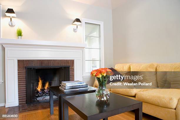 stylish home interior - rosa mantel stock pictures, royalty-free photos & images