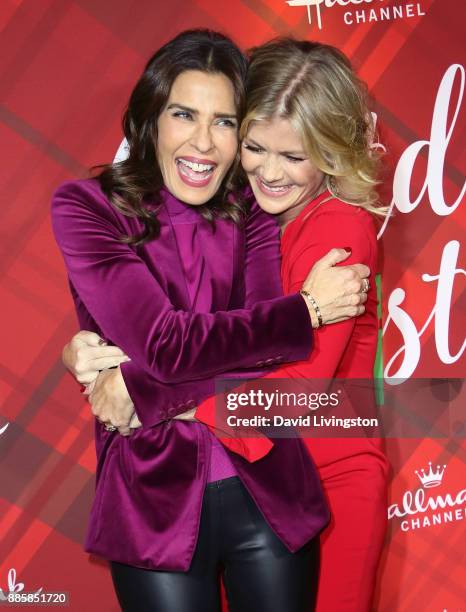 Actresses Kristian Alfonso and Alison Sweeney attend a screening of Hallmark Channel's "Christmas at Holly Lodge" at The Grove on December 4, 2017 in...