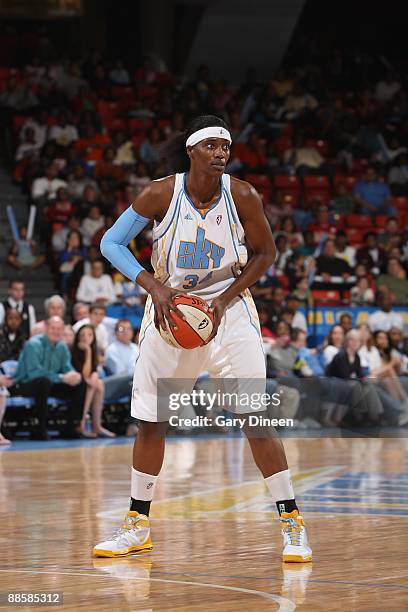 Sylvia Fowles of the Chicago Sky looks to move the ball against the Atlanta Dream during the game on June 12, 2009 at the UIC Pavilion in Chicago,...