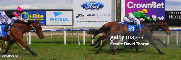 Chaff Bandit ridden by Brooke Sweeney wins the North East Temporary Fence Hire BM58 Handicap on December 05, 2017 in Wangaratta, Australia.