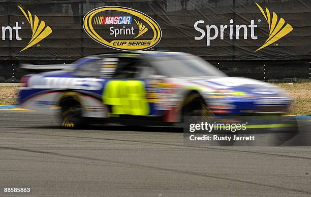 Jimmie Johnson, driver of the Lowe's Chevrolet, drives during practice for the NASCAR Sprint Cup Series Toyota/Save Mart 350 at the Infineon Raceway...