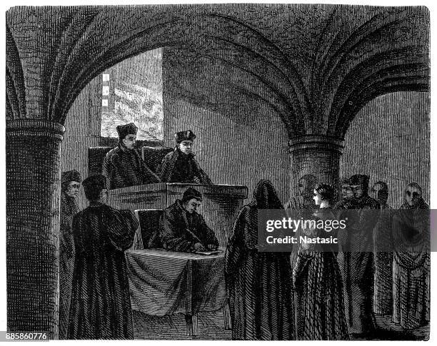 tribunal of the inquisition - 15th-16th century - spanish inquisition stock illustrations