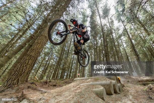 Mountain biker jumping at Christchurch Adventure Park on December 5, 2017 in Christchurch, New Zealand. The park was closed 10 months ago following...