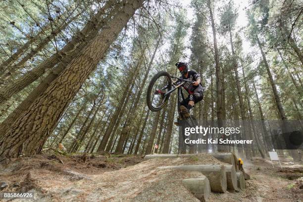 Mountain biker jumping at Christchurch Adventure Park on December 5, 2017 in Christchurch, New Zealand. The park was closed 10 months ago following...