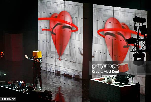 Neil Tennant and Chris Lowe of Pet Shop Boys perform on stage at O2 Arena on June 19, 2009 in London, England.