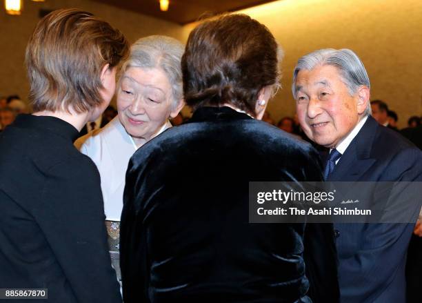 Emperor Akihito and Empress Michiko attend the reception of the 33rd International Prize for Biology Award Ceremony at the Japan Academy Hall on...