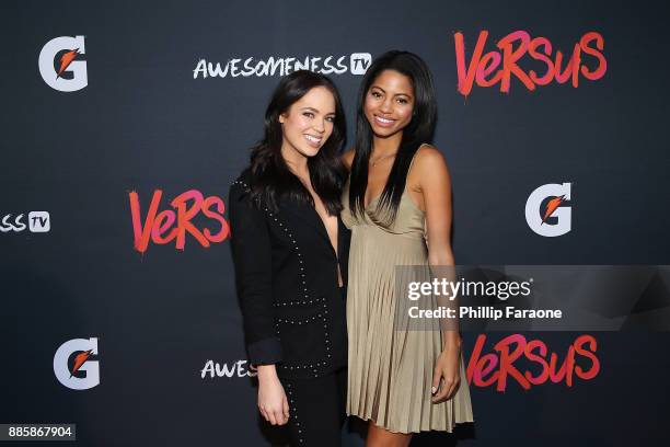 Claudia Sulewski and Camille Hyde attend AwesomenessTV's "Versus" event, in partnership with Gatorade, at Awesomeness HQ on December 4, 2017 in Santa...