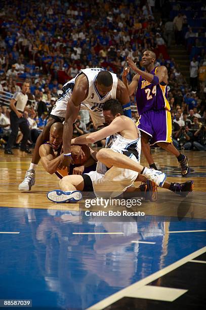 Finals: Orlando Magic Dwight Howard and Hedo Turkoglu in action vs Los Angeles Lakers Derek Fisher . Game 5. Orlando, FL 6/14/2009 CREDIT: Bob Rosato