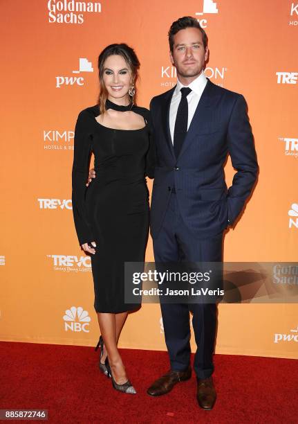 Actor Armie Hammer and wife Elizabeth Chambers attend The Trevor Project's 2017 TrevorLIVE LA at The Beverly Hilton Hotel on December 3, 2017 in...