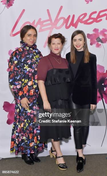 Maya Rudolph, Molly R. Stern and Lily Collins attend Molly R. Stern X Sarah Chloe Jewelry Collaboration Launch Dinner on December 4, 2017 in West...