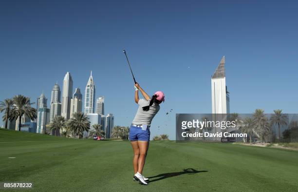 In-Kyung Kim of South Korea in action during the pro-am for the 2017 Dubai Ladies Classic on the Majlis Course at The Emirates Golf Club as a preview...