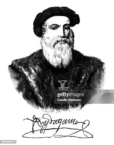 vasco de gama - pilot portrait stock illustrations