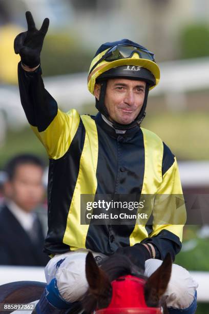 Jockey Douglas Whyte riding Roman Impero wins Race 8 Mody Handicap at Sha Tin racecourse on December 3, 2017 in Hong Kong, Hong Kong.