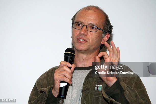 Filmmaker Juan Rulfo speaks during a Q&A session following a screening of "Those Who Remain" at the Landmark Theater during the 2009 Los Angeles Film...