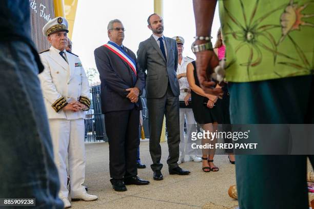 French Prime Minister Edouard Philippe , Mont-Dore mayor, Eric Gay and High Commissioner in New Caledonia, Thierry Lataste attend the inauguration of...
