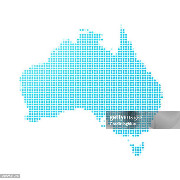 australien karte der blauen punkte auf weißem hintergrund - australia maps stock-grafiken, -clipart, -cartoons und -symbole