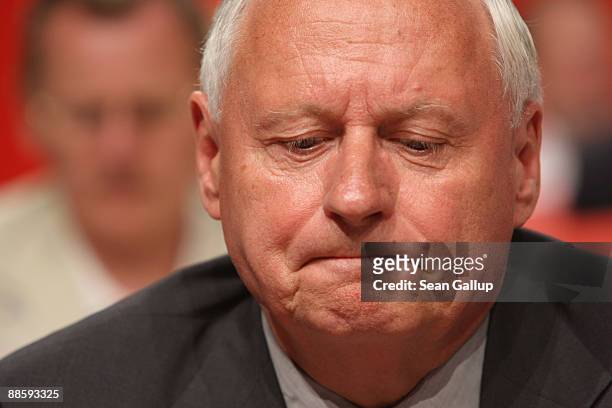 Oskar Lafontaine, co-Chairman of the German left-wing party Die Linke, attends the party's national convention on June 20, 2009 in Berlin, Germany....