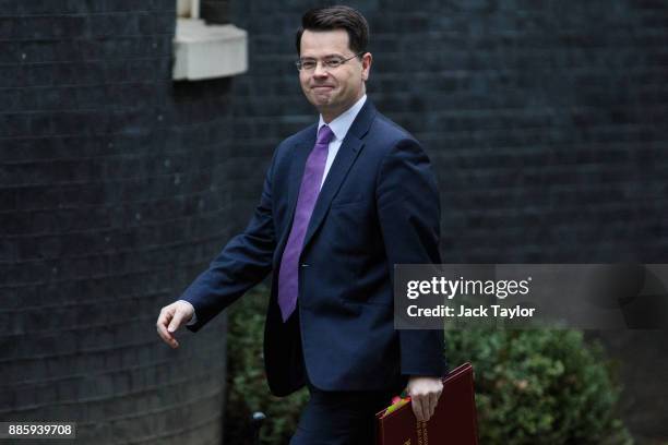 Northern Ireland Secretary James Brokenshire arrives for the weekly cabinet meeting at Downing Street on December 5, 2017 in London, England. British...