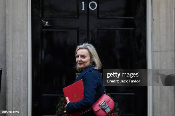 Chief Secretary to the Treasury Elizabeth Truss arrives for the weekly cabinet meeting at Downing Street on December 5, 2017 in London, England....