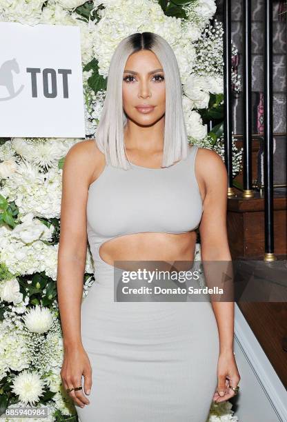 Kim Kardashian West attends The Tot holiday pop-up celebration at Laduree at the Grove on December 4, 2017 in Los Angeles, California.