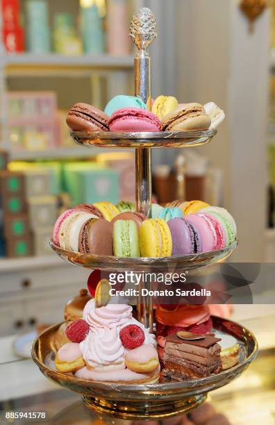 View of the macaroons served during The Tot holiday pop-up celebration at Laduree at the Grove on December 4, 2017 in Los Angeles, California.