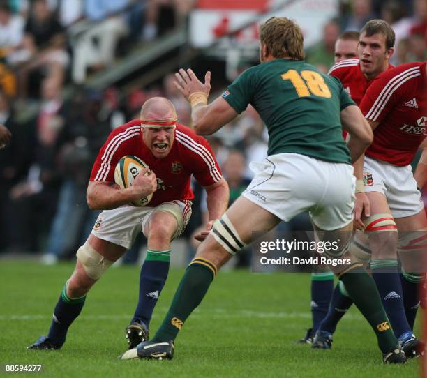 Paul O'Connell, the Lions takes on Andries Bekker during the First Test match between the South African Springboks and the British and Irish Lions at...