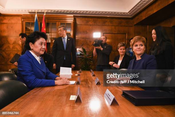 Scottish First Minister Nicola Sturgeon, meets with the Chinese Vice Premier Liu Yandong at St Andrews House on December 5, 2017 in Edinburgh,...