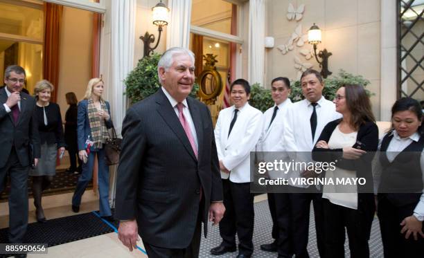 Secretary of State Rex Tillerson arrives at the US Embassy in Brussels on December 5, 2017. US Secretary of State Rex Tillerson meets his EU and NATO...