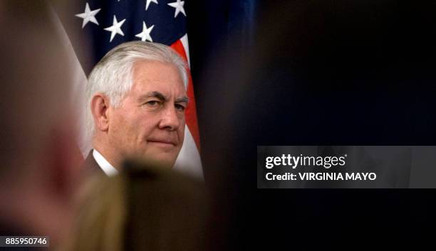 Secretary of State Rex Tillerson arrives at the US Embassy in Brussels on December 5, 2017. US Secretary of State Rex Tillerson meets his EU and NATO...